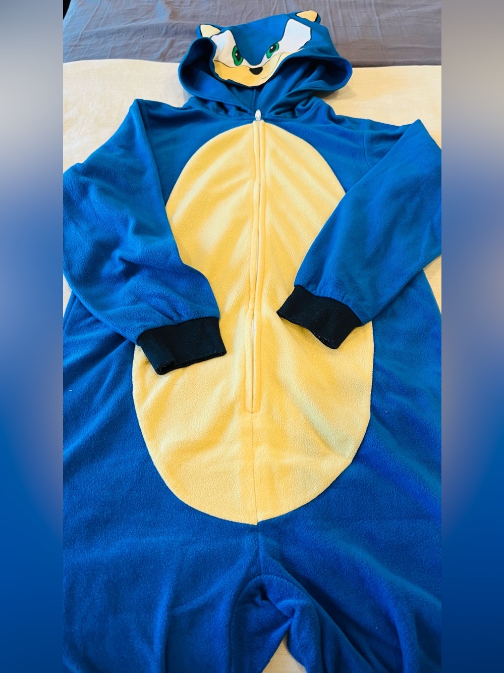 Kids Blue and Yellow  Sonic Character One-Piece Hooded Pajama